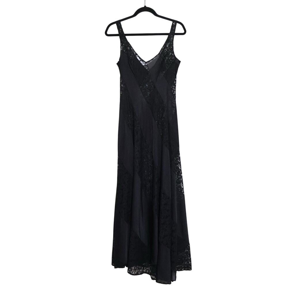 Vintage Olga Black Lace Cutout Sheer Maxi Dress Nightgown Lingerie S Romantic